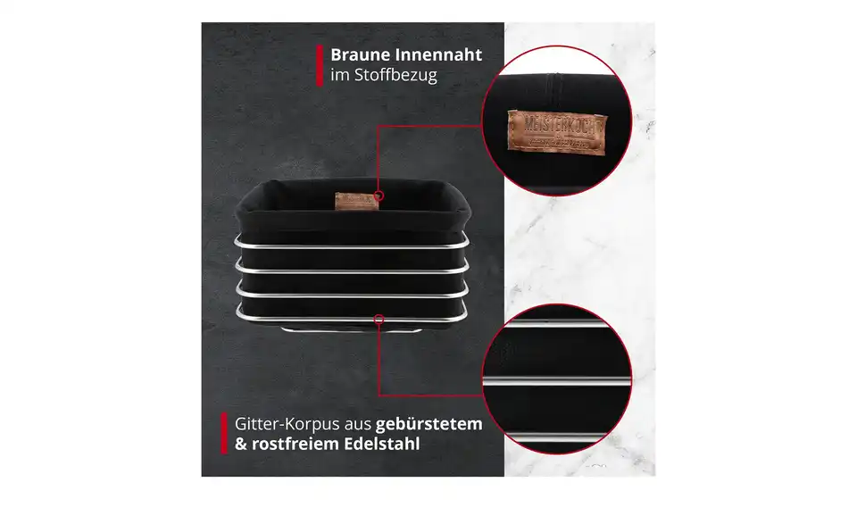 Meisterkoch Brotkorb eckig CENA, Bild mit Text