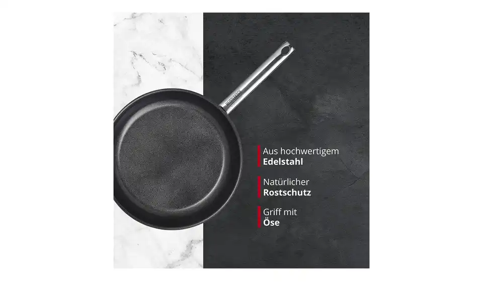 Meisterkoch Edelstahlpfanne 28 cm LINUS, Bild mit Text