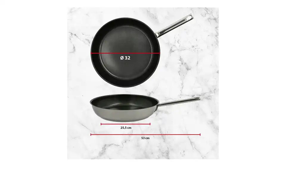 Meisterkoch Edelstahlpfanne 32 cm LINUS, Bild mit Text