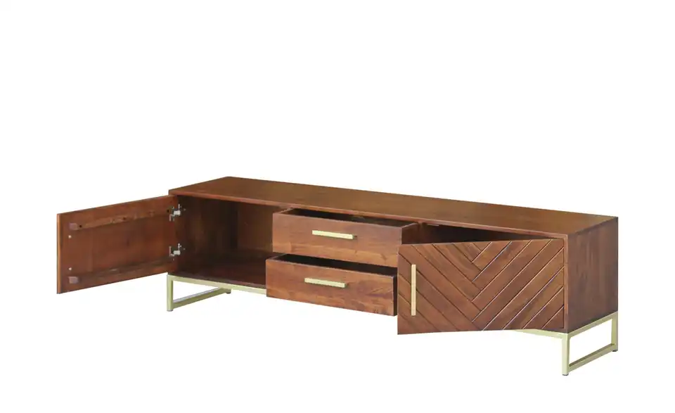 TV-Board aus Massivholz, geöffnet