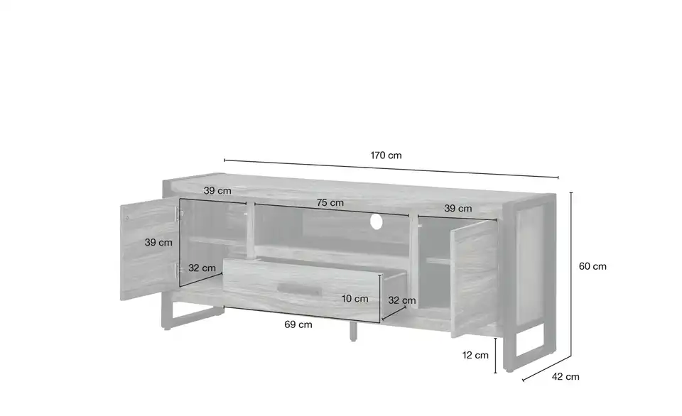 Gray & Jones TV-Lowboard Tierra Fuego One, Bemaßung