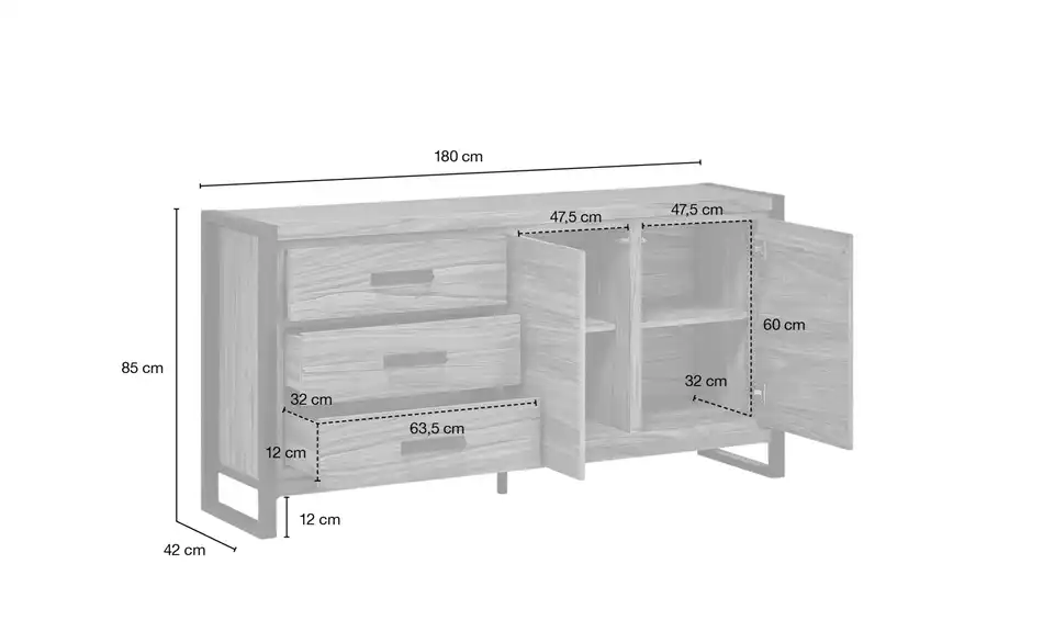 Gray & Jones Sideboard Tierra Fuego One, Bemaßung