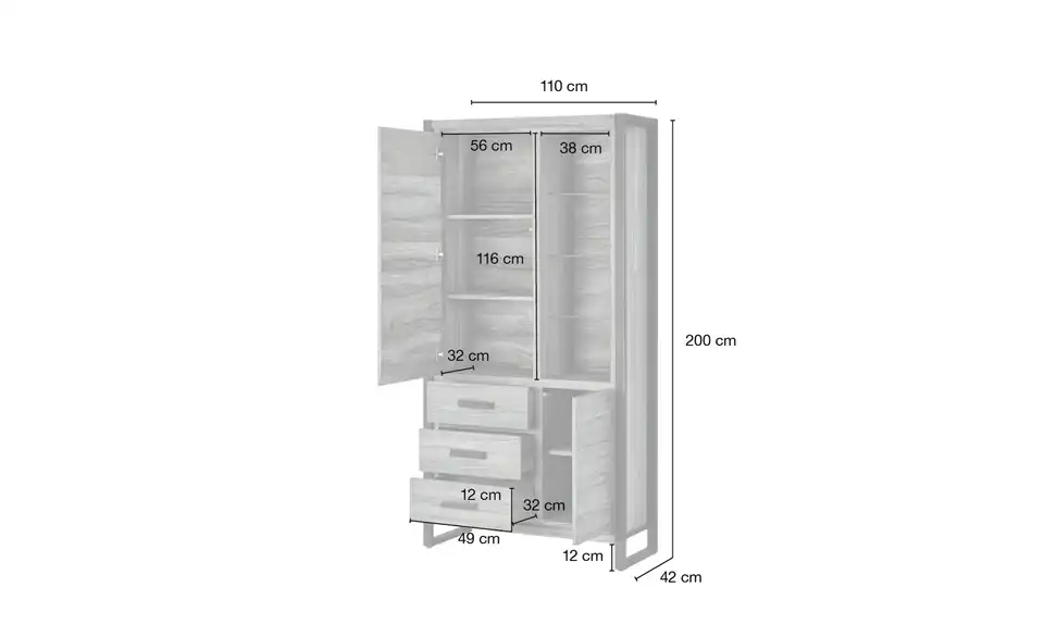 Gray & Jones Vitrine Tierra Fuego One, Bemaßung