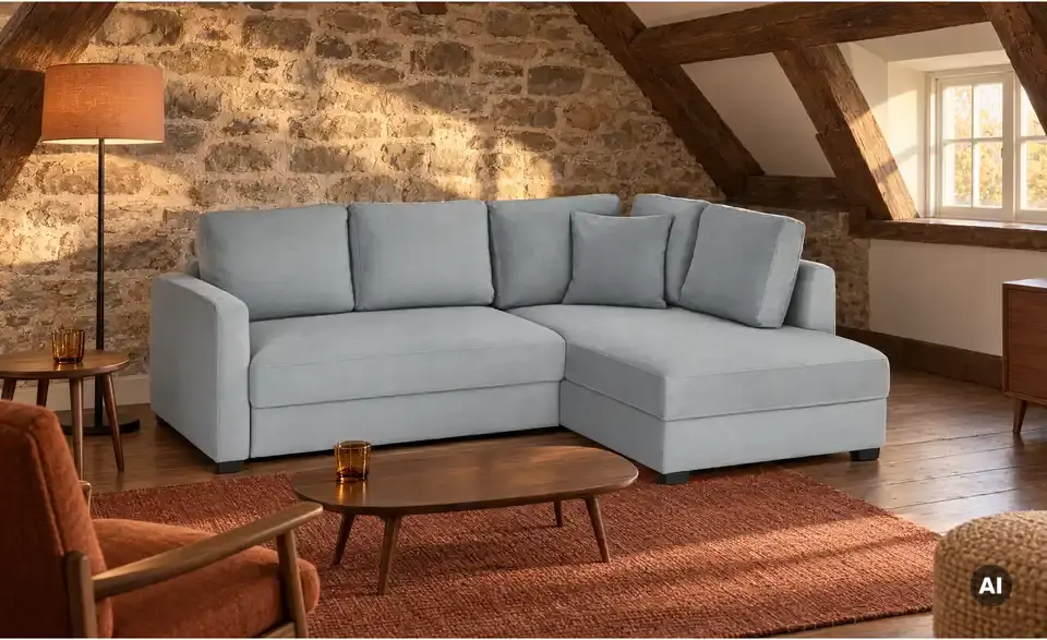 Ecksofa mit Boxspringpolsterung, in Wohnsituation