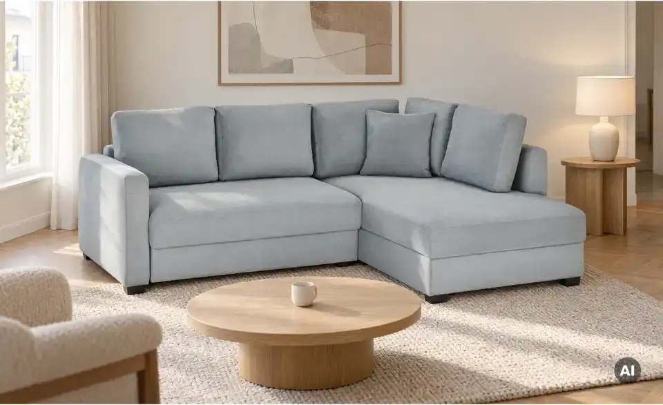 Ecksofa mit Boxspringpolsterung, in Wohnsituation