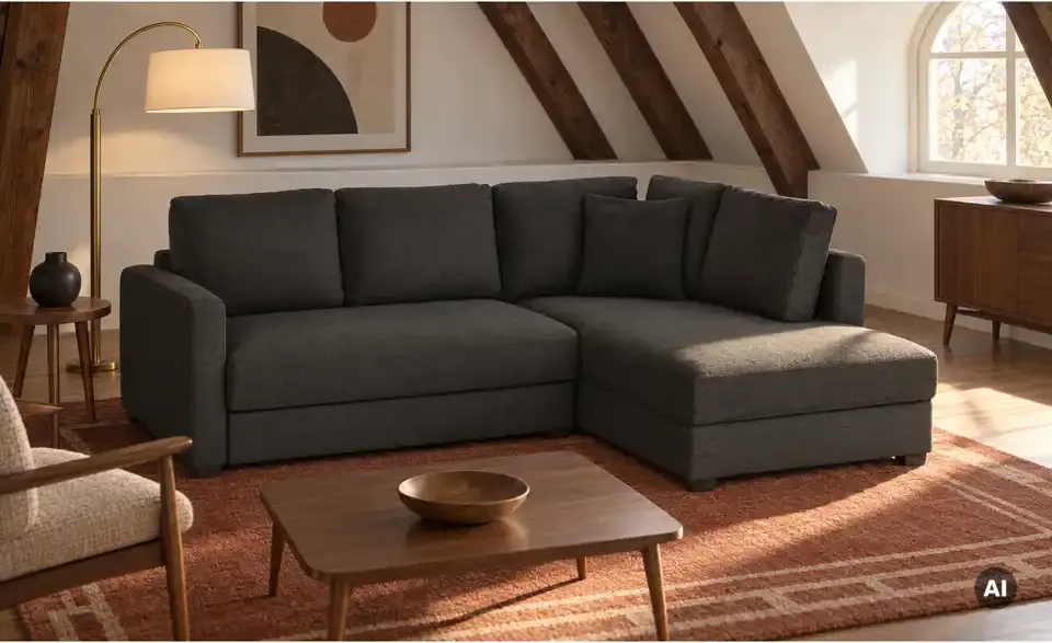 Ecksofa mit Boxspringpolsterung, in Wohnsituation
