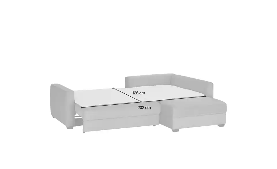 Ecksofa mit Boxspringpolsterung, Bemaßung