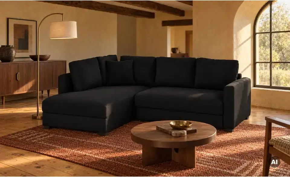 Ecksofa mit Boxspringpolsterung, in Wohnsituation