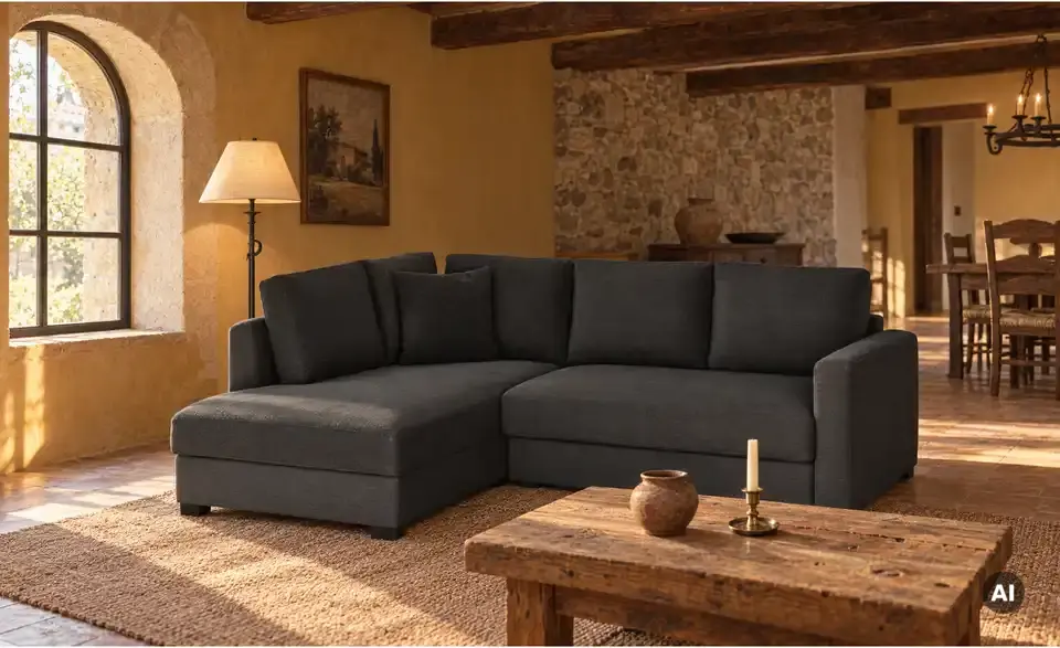 Ecksofa mit Boxspringpolsterung, in Wohnsituation