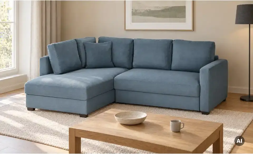 Ecksofa mit Boxspringpolsterung, in Wohnsituation