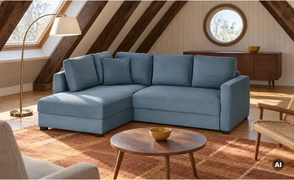Ecksofa mit Boxspringpolsterung, in Wohnsituation