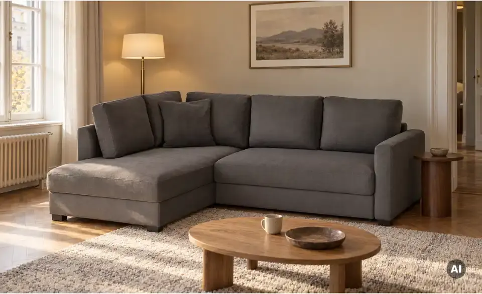 Ecksofa mit Boxspringpolsterung, in Wohnsituation