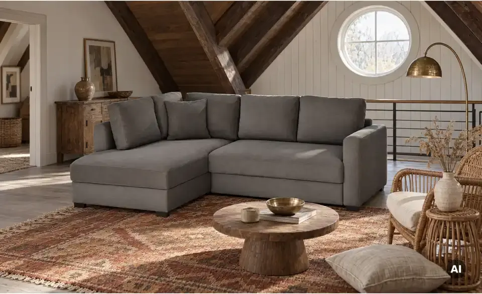 Ecksofa mit Boxspringpolsterung, in Wohnsituation