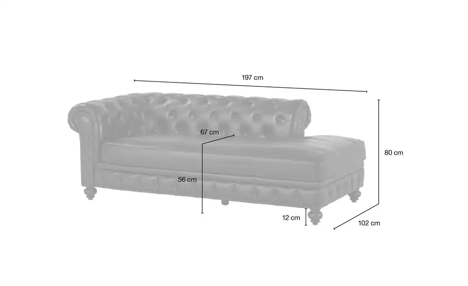 Primo Recamiere Chesterfield, Bemaßung