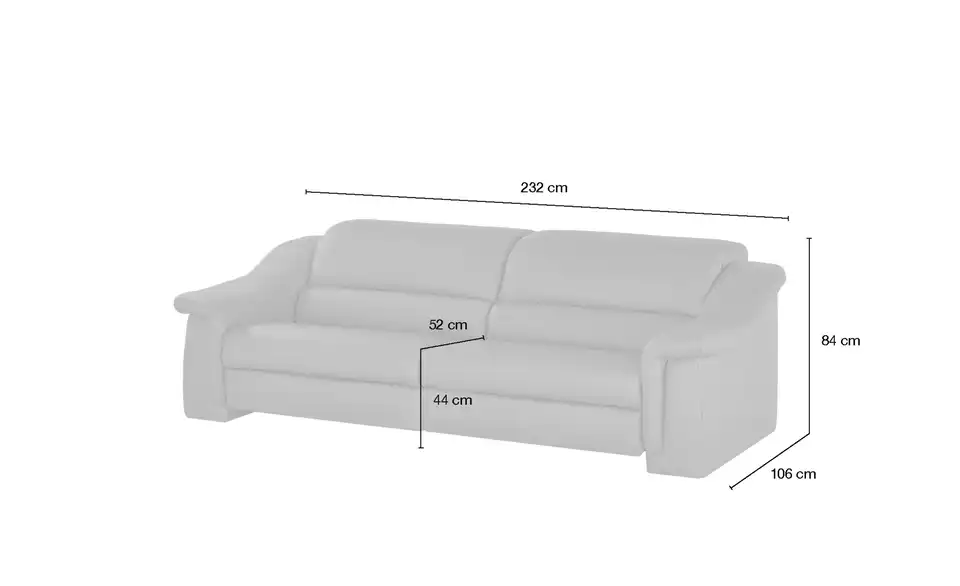 himolla Ledersofa 1501, Bemaßung