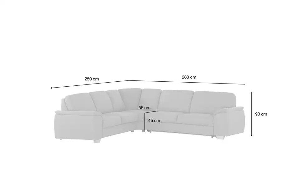 smart Ecksofa Valencia, Bemaßung