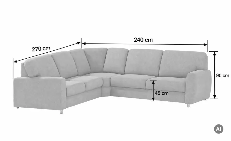 smart Ecksofa Valencia, Bemaßung