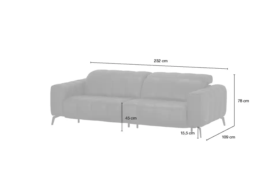 Natuzzi Editions Ledersofa Portento mit Kopfteilverstellung, Bemaßung