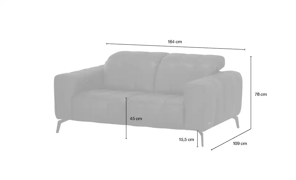 Natuzzi Editions Ledersofa Portento mit Kopfteilverstellung, Bemaßung