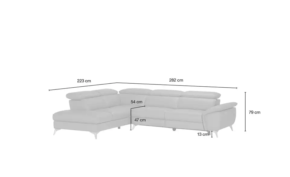 Primo Ecksofa Danae mit elektrischer Relaxfunktion, Bemaßung