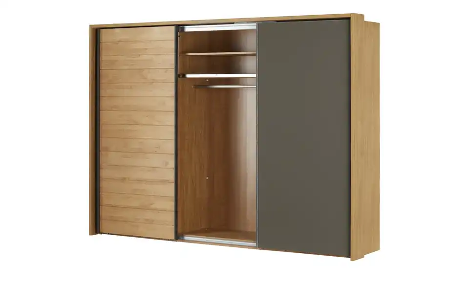 Wohnwert Schwebetürenschrank teilmassiv, geöffnet
