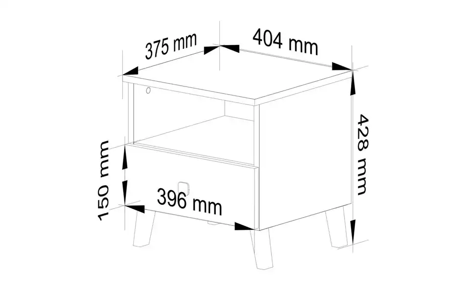 Nachttisch 40 cm breit, Bemaßung
