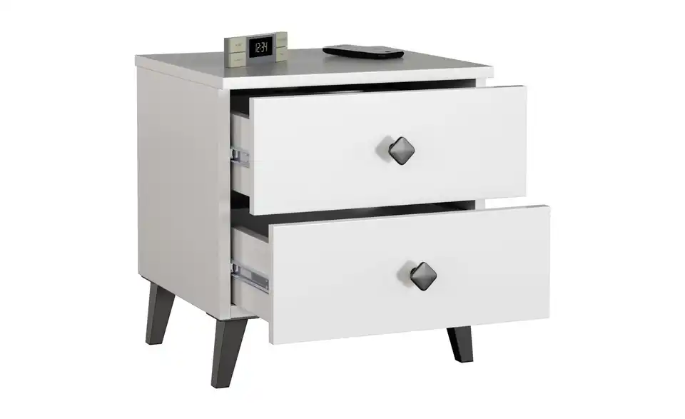 Nachttisch mit 2 Schubladen, geöffnet