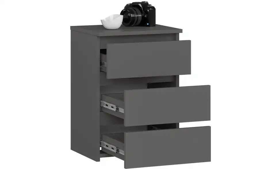 Nachttisch mit 3 Schubladen, geöffnet