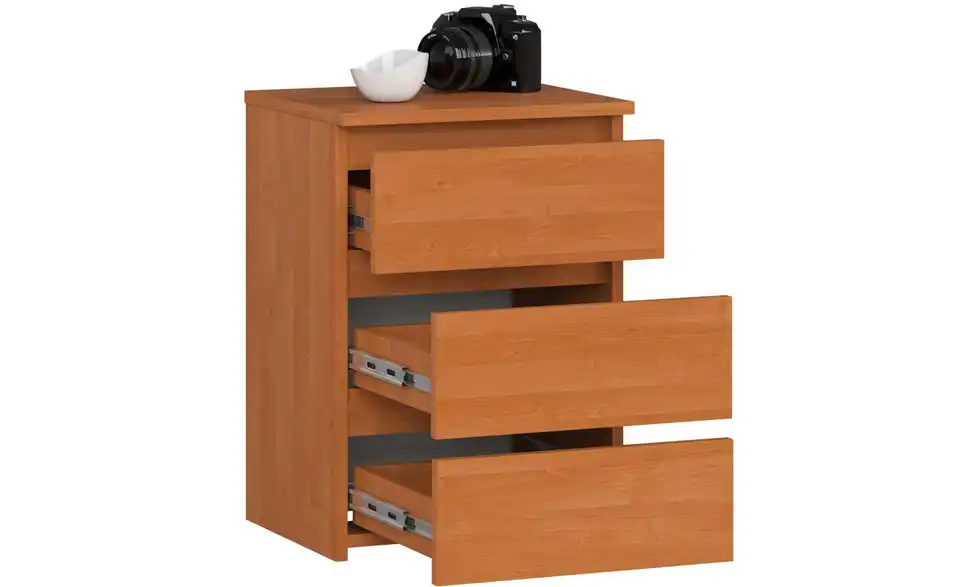 Nachttisch mit 3 Schubladen, geöffnet