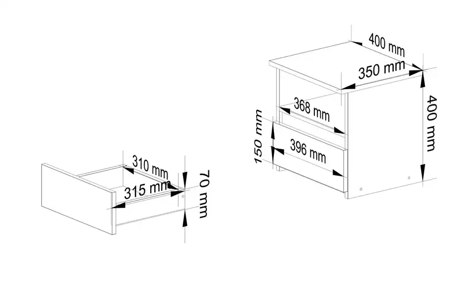 Nachttisch, Bemaßung