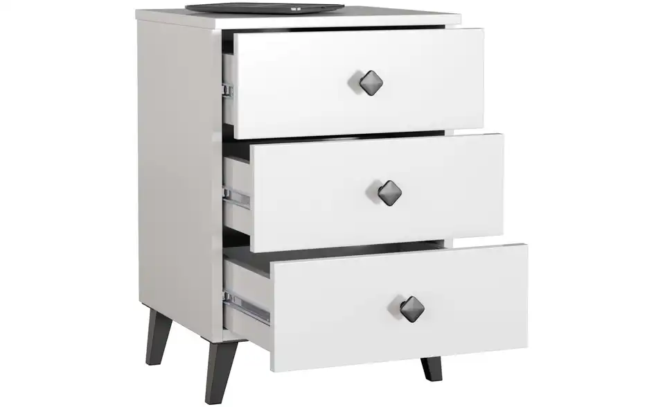 Nachttisch mit 3 Schubladen, geöffnet