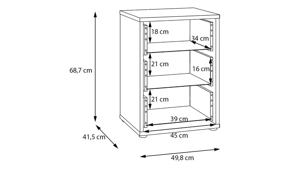 Nachtkommode, Bemaßung