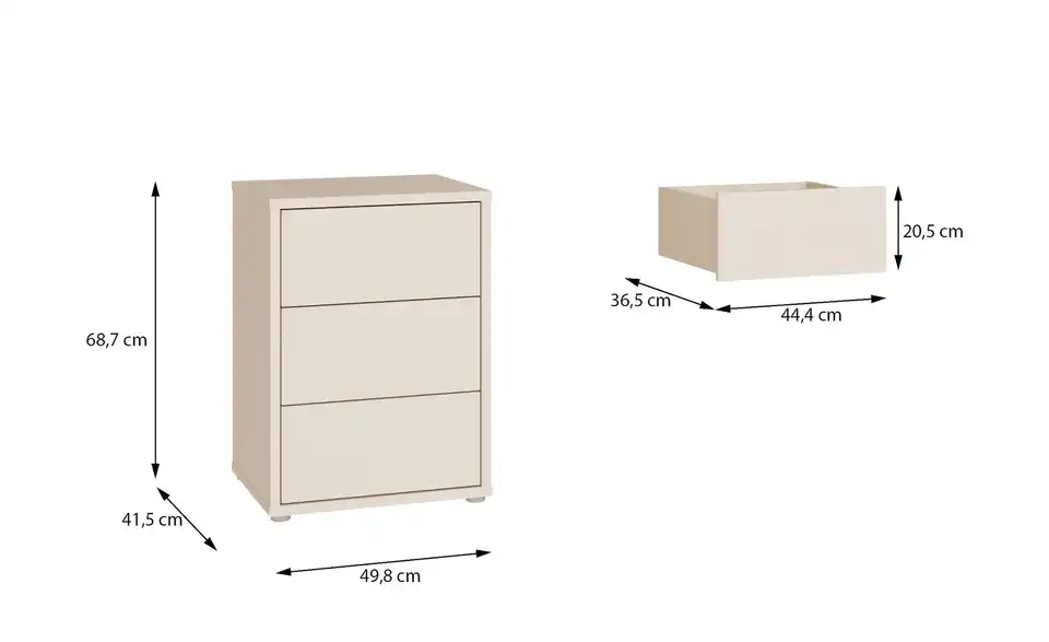 Nachtkommode, Bemaßung