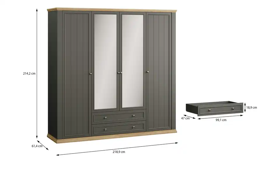 Drehtürenschrank, Bemaßung