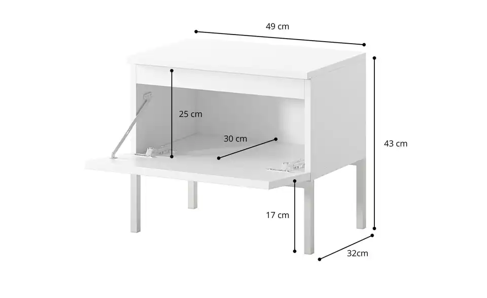 Selsey Nachtkommode mit Kufengestell, Bemaßung