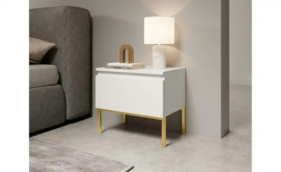 Selsey Nachtkommode mit goldenem Kufengestell, in Wohnsituation
