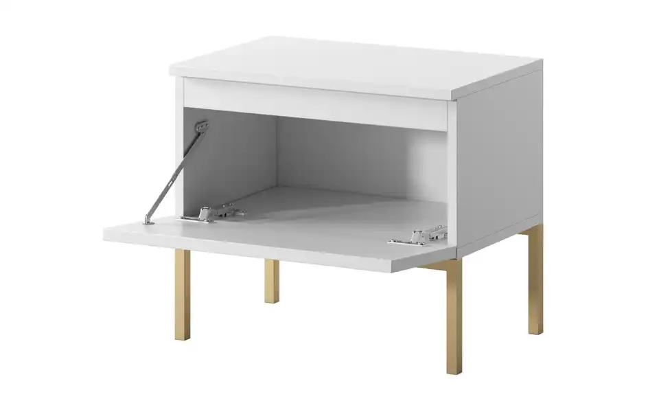 Selsey Nachtkommode mit goldenem Kufengestell, geöffnet