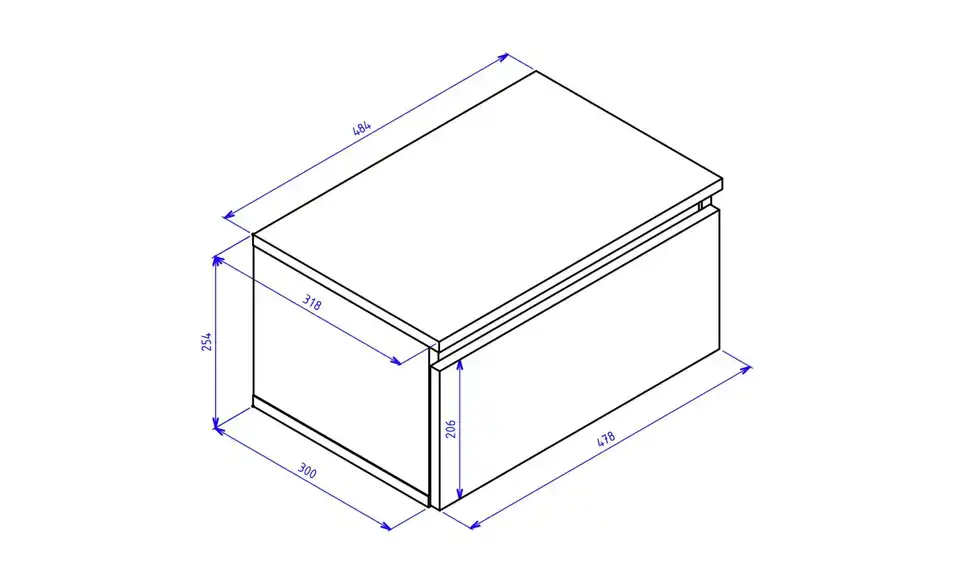 Selsey Nachtkommode hängend, Bemaßung