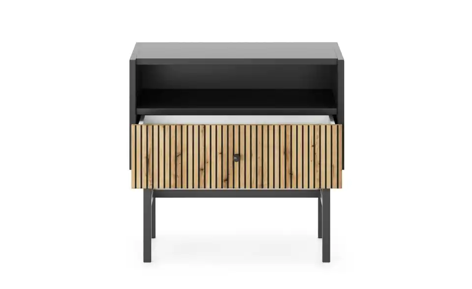 Selsey Nachtkommode mit schwarzem Kufengestell, geöffnet
