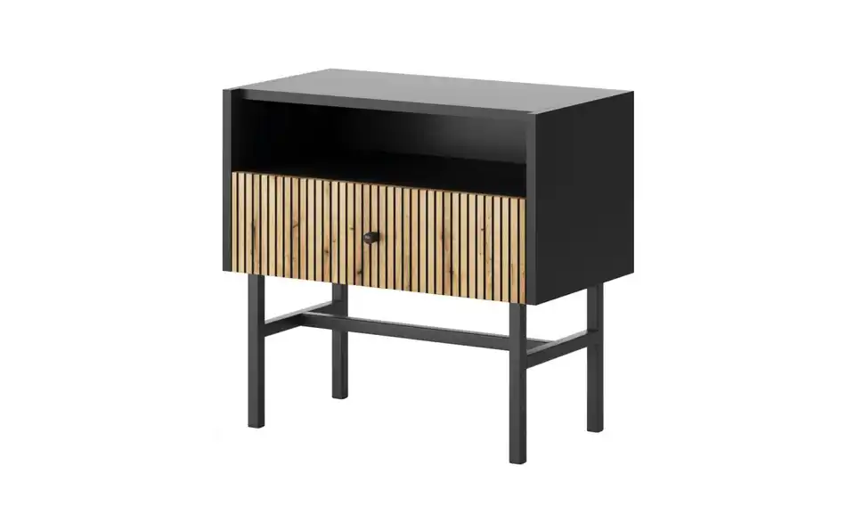 Selsey Nachtkommode mit schwarzem Kufengestell, Perspektive