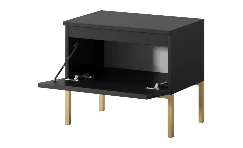 Selsey Nachtkommode mit goldenem Kufengestell, geöffnet