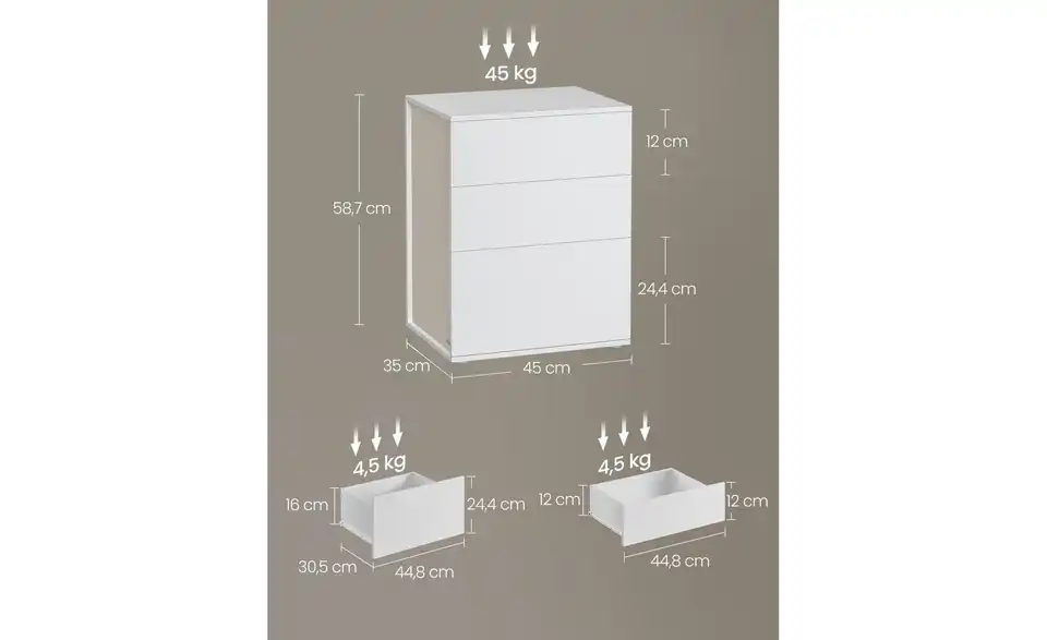 Nachttisch, Bemaßung