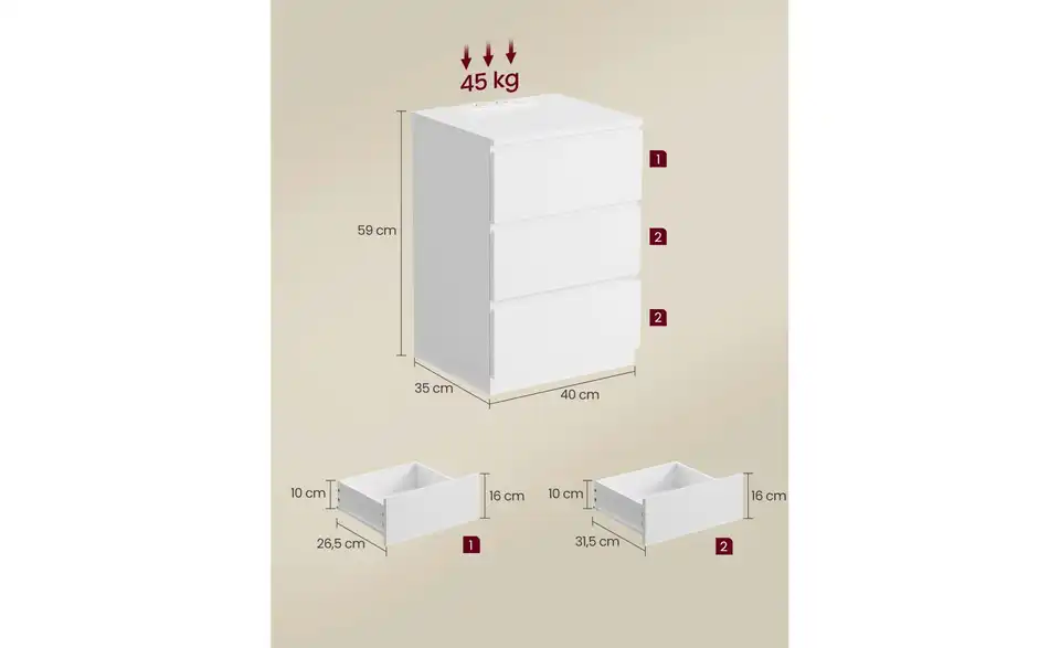 Nachttisch, Bemaßung