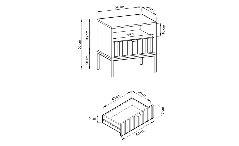 Selsey Nachtkommode, Bemaßung