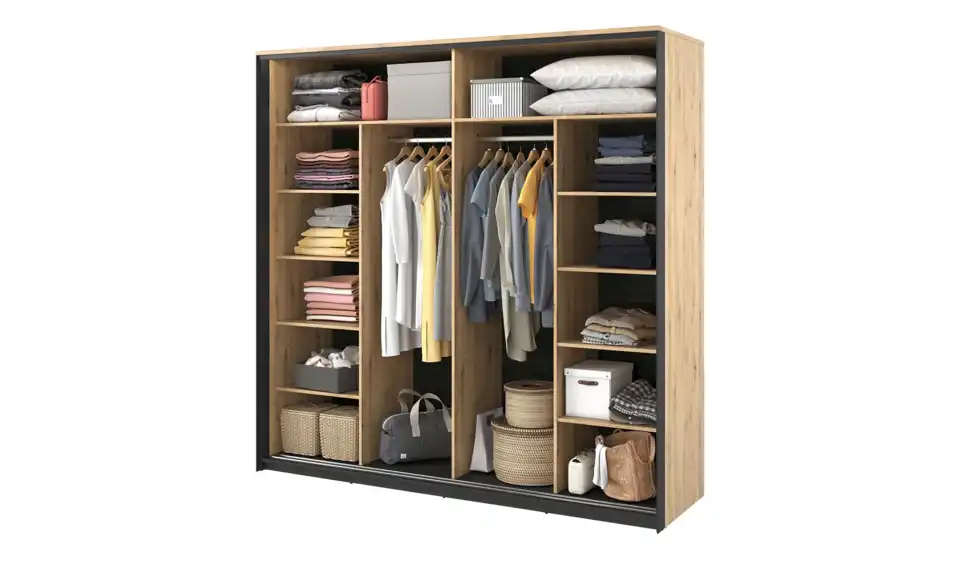 Schwebetürenschrank, geöffnet