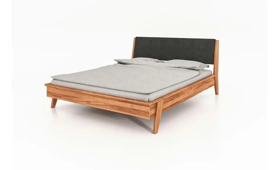 Massivholzbett mit gepolstertem Kopfteil, Perspektive