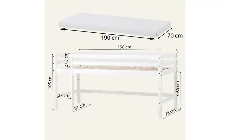 Hoppekids Hochbett, Bemaßung