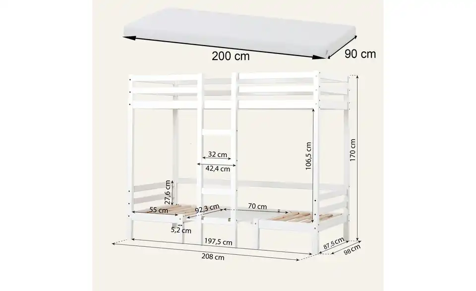 Hoppekids Etagenbett, Bemaßung