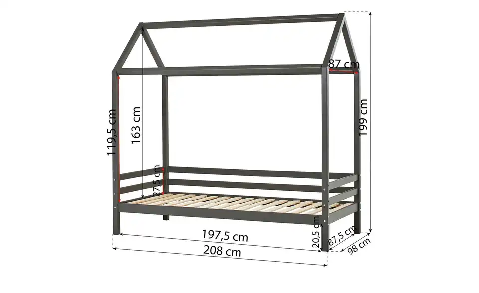 Hoppekids Bett, Bemaßung