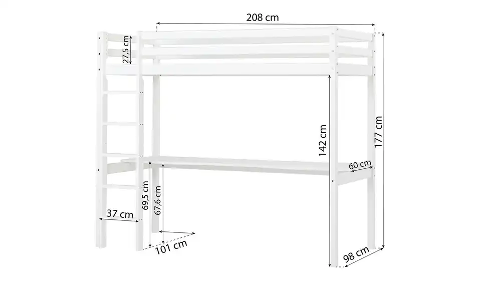 Hoppekids Hochbett, Bemaßung